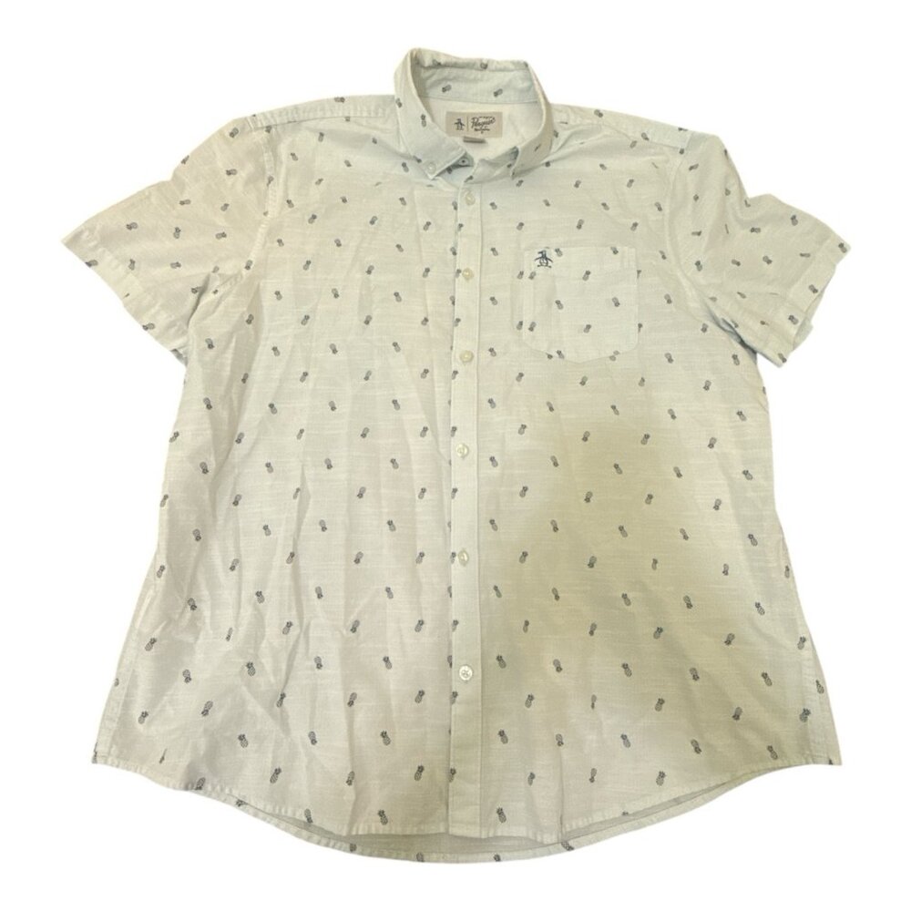 Penguin Munsingwear Shirt Mens XL Pineapple Short Sleeve Button Up Pocket